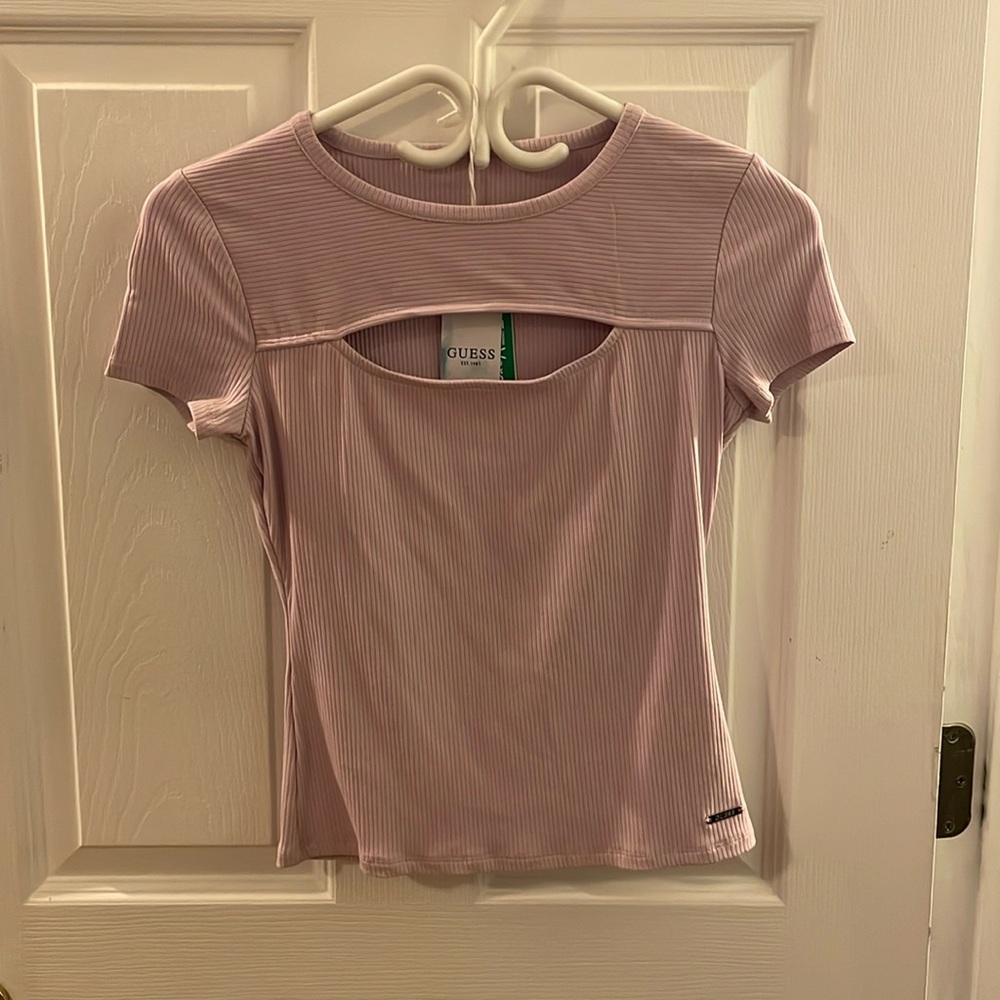 Guess Keyhole Fitted T-Shirt XS Lilac Purple